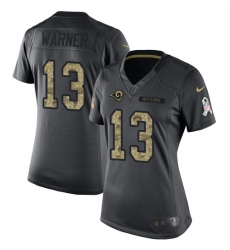 Women's Nike Los Angeles Rams #13 Kurt Warner Limited Black 2016 Salute to Service NFL Jersey