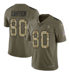 Youth Nike Minnesota Vikings #80 Cris Carter Limited Olive/Camo 2017 Salute to Service NFL Jersey