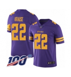 Men's Minnesota Vikings #22 Paul Krause Limited Purple Rush Vapor Untouchable 100th Season Football Jersey
