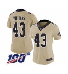 Women's New Orleans Saints #43 Marcus Williams Limited Gold Inverted Legend 100th Season Football Jersey