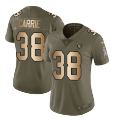 Women's Nike Oakland Raiders #38 T.J. Carrie Limited Olive/Gold 2017 Salute to Service NFL Jersey