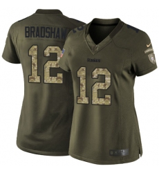 Women's Nike Pittsburgh Steelers #12 Terry Bradshaw Elite Green Salute to Service NFL Jersey