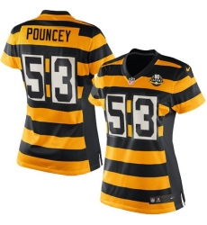 Women's Nike Pittsburgh Steelers #53 Maurkice Pouncey Limited Yellow/Black Alternate 80TH Anniversary Throwback NFL Jersey