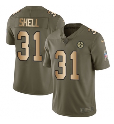 Youth Nike Pittsburgh Steelers #31 Donnie Shell Limited Olive/Gold 2017 Salute to Service NFL Jersey