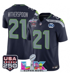Men's Seattle Seahawks #21 Devon Witherspoon Navy 2025 F.U.S.E. Super Bowl LX And 50th Season & USA 250 Vapor Limited Football Stitched Jersey