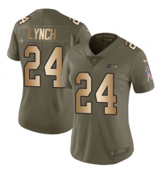 Women's Nike Seattle Seahawks #24 Marshawn Lynch Limited Olive/Gold 2017 Salute to Service NFL Jersey