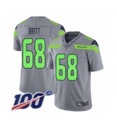 Men's Seattle Seahawks #68 Justin Britt Limited Silver Inverted Legend 100th Season Football Jersey