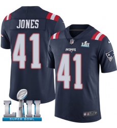Men's Nike New England Patriots #41 Cyrus Jones Limited Navy Blue Rush Vapor Untouchable Super Bowl LII NFL Jersey
