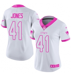 Women's Nike New England Patriots #41 Cyrus Jones Limited White/Pink Rush Fashion NFL Jersey