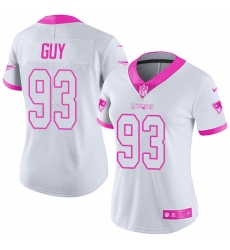 Women's Nike New England Patriots #93 Lawrence Guy Limited White/Pink Rush Fashion NFL Jersey