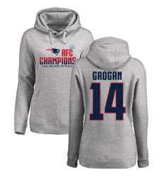 Women's Nike New England Patriots #14 Steve Grogan Heather Gray 2017 AFC Champions Pullover Hoodie