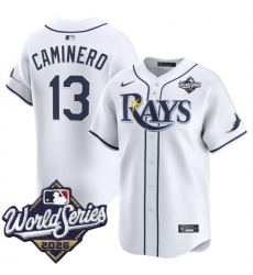 Men's Tampa Bay Rays #13 Junior Caminero White 2026 World Series Home Limited Stitched Baseball Jersey
