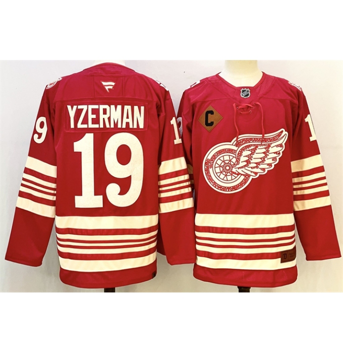 Men's Detroit Red Wings #19 Steve Yzerman Red 2025-26 With C Centennial Premium Stitched Hockey Jersey