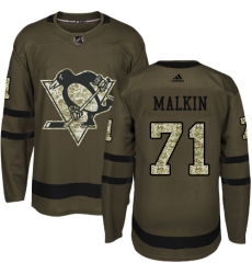 Youth Reebok Pittsburgh Penguins #71 Evgeni Malkin Authentic Green Salute to Service NHL Jersey