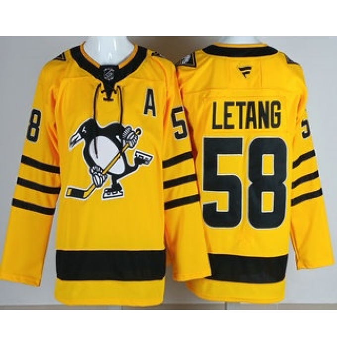 Men's Pittsburgh Penguins #58 Kris Letang Yellow Alternate Authentic Jersey