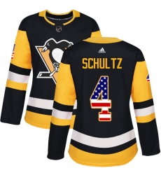 Women's Adidas Pittsburgh Penguins #4 Justin Schultz Authentic Black USA Flag Fashion NHL Jersey