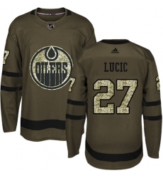 Youth Adidas Edmonton Oilers #27 Milan Lucic Authentic Green Salute to Service NHL Jersey