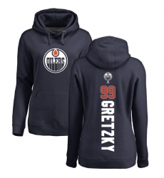 NHL Women's Adidas Edmonton Oilers #99 Wayne Gretzky Navy Blue Backer Pullover Hoodie