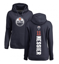 NHL Women's Adidas Edmonton Oilers #11 Mark Messier Navy Blue Backer Pullover Hoodie