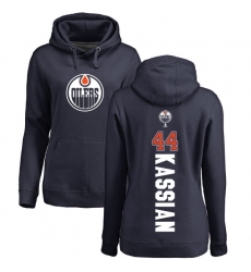 NHL Women's Adidas Edmonton Oilers #44 Zack Kassian Navy Blue Backer Pullover Hoodie