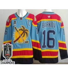 Men's Florida Panthers #16 Aleksander Barkov Blue 2025 Stanley Cup Champions Authentic Jersey