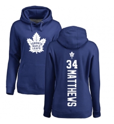 NHL Women's Adidas Toronto Maple Leafs #34 Auston Matthews Royal Blue Backer Pullover Hoodie