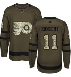 Men's Adidas Philadelphia Flyers #11 Travis Konecny Premier Green Salute to Service NHL Jersey
