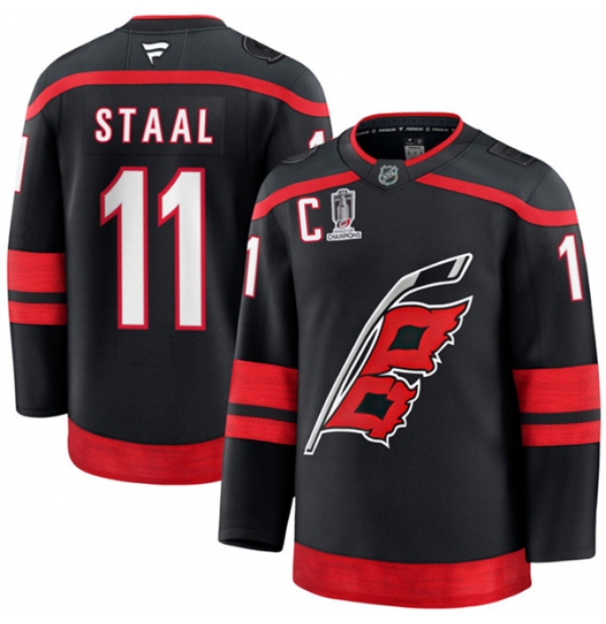 Men's Carolina Hurricanes #11 Jordan Staal Black 2026 Stanley Cup Champions And C Home Stitched Hockey Jersey