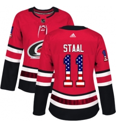 Women's Adidas Carolina Hurricanes #11 Jordan Staal Authentic Red USA Flag Fashion NHL Jersey