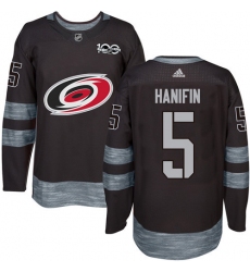 Men's Adidas Carolina Hurricanes #5 Noah Hanifin Authentic Black 1917-2017 100th Anniversary NHL Jersey