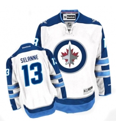 Men's Reebok Winnipeg Jets #13 Teemu Selanne Authentic White Away NHL Jersey