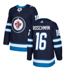 Men's Adidas Winnipeg Jets #16 Laurie Boschman Premier Navy Blue Home NHL Jersey