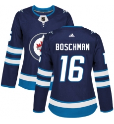 Women's Adidas Winnipeg Jets #16 Laurie Boschman Authentic Navy Blue Home NHL Jersey