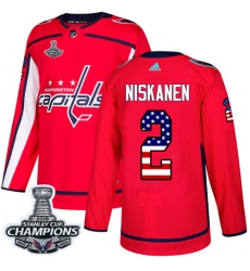 Men's Adidas Washington Capitals #2 Matt Niskanen Authentic Red USA Flag Fashion 2018 Stanley Cup Final Champions NHL Jersey