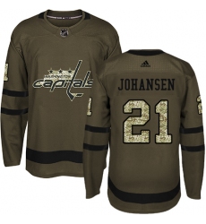 Men's Adidas Washington Capitals #21 Lucas Johansen Authentic Green Salute to Service NHL Jersey