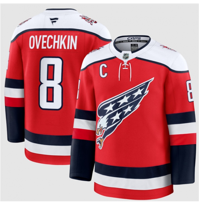 Men's Washington Capitals #8 Alexander Ovechkin Red 2025-26 C Alternate Stitched Hockey Jersey