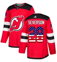 Youth Adidas New Jersey Devils #28 Damon Severson Authentic Red USA Flag Fashion NHL Jersey