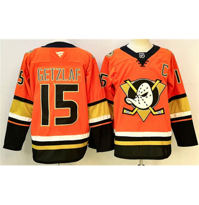 Men's Anaheim Ducks #15 Ryan Getzlaf Orange Black 2024-25 With C Stitched Jersey