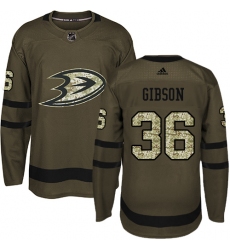 Youth Adidas Anaheim Ducks #36 John Gibson Authentic Green Salute to Service NHL Jersey