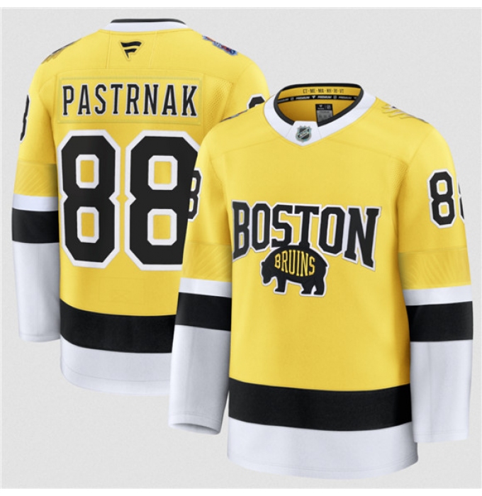 Men's Boston Bruins #88 David Pastrnak Gold 2026 Stadium Series Stitched Hockey Jersey