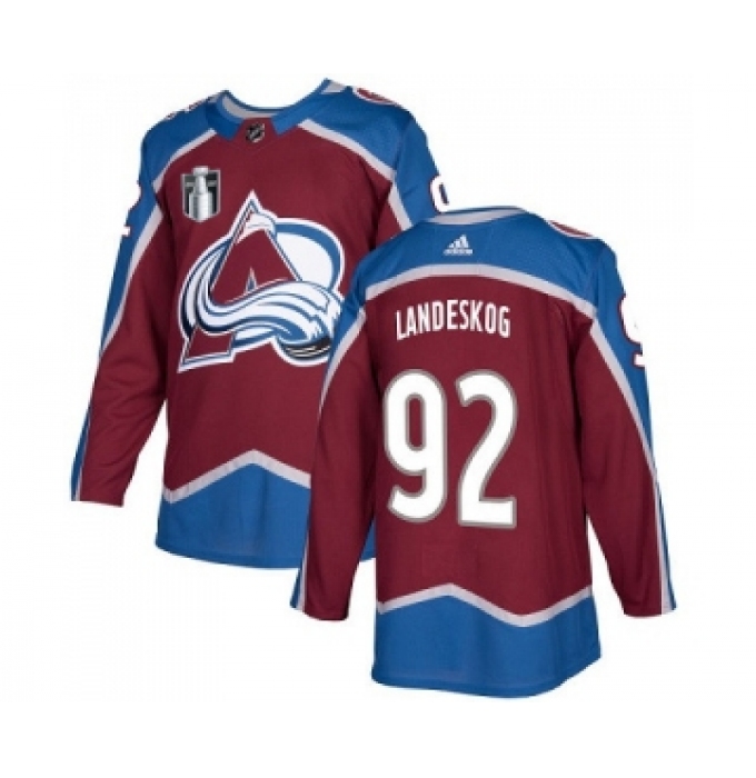 Men's Colorado Avalanche #92 Gabriel Landeskog 2022 Burgundy Stanley Cup Final Patch Stitched Jersey