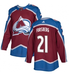 Men's Adidas Colorado Avalanche #21 Peter Forsberg Authentic Burgundy Red Home NHL Jersey