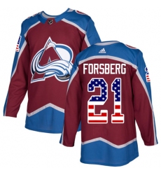 Men's Adidas Colorado Avalanche #21 Peter Forsberg Authentic Burgundy Red USA Flag Fashion NHL Jersey