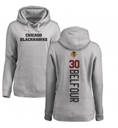 NHL Women's Adidas Chicago Blackhawks #30 ED Belfour Ash Backer Pullover Hoodie