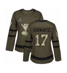 Women's St. Louis Blues #17 Jaden Schwartz Authentic Green Salute to Service 2019 Stanley Cup Champions Hockey Jersey