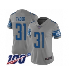 Women's Detroit Lions #31 Teez Tabor Limited Gray Inverted Legend 100th Season Football Jersey