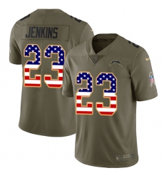 Youth Nike Los Angeles Chargers #23 Rayshawn Jenkins Limited Olive USA Flag 2017 Salute to Service NFL Jersey