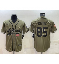Men's San Francisco 49ers #85 George Kittle 2022 Olive Salute to Service Cool Base Stitched Baseball Jersey