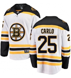 Men's Boston Bruins #25 Brandon Carlo Authentic White Away Fanatics Branded Breakaway NHL Jersey