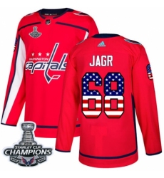 Men's Adidas Washington Capitals #68 Jaromir Jagr Authentic Red USA Flag Fashion 2018 Stanley Cup Final Champions NHL Jersey